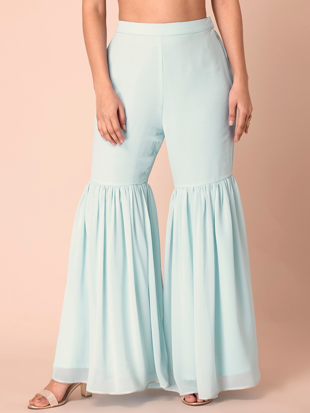 

INDYA Women Blue Solid Pleated Sharara Trousers