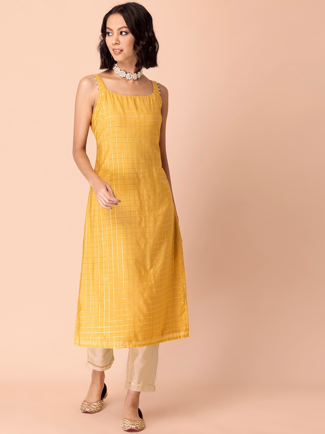 

INDYA Women Yellow Woven Design Kurtas