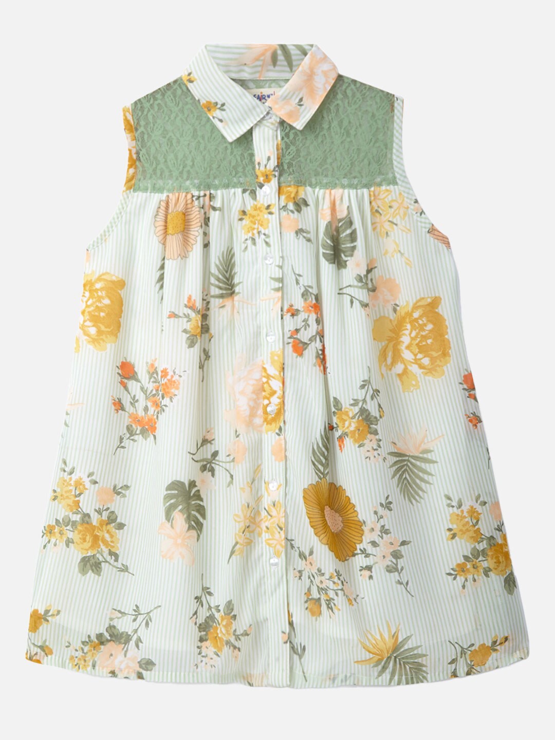 

SOULFAIRY Green & Cream-Coloured Floral Georgette A-Line Dress