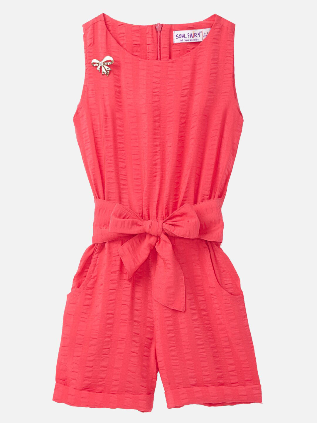 

SOULFAIRY Girls Coral & Gold-Toned Basic Jumpsuit