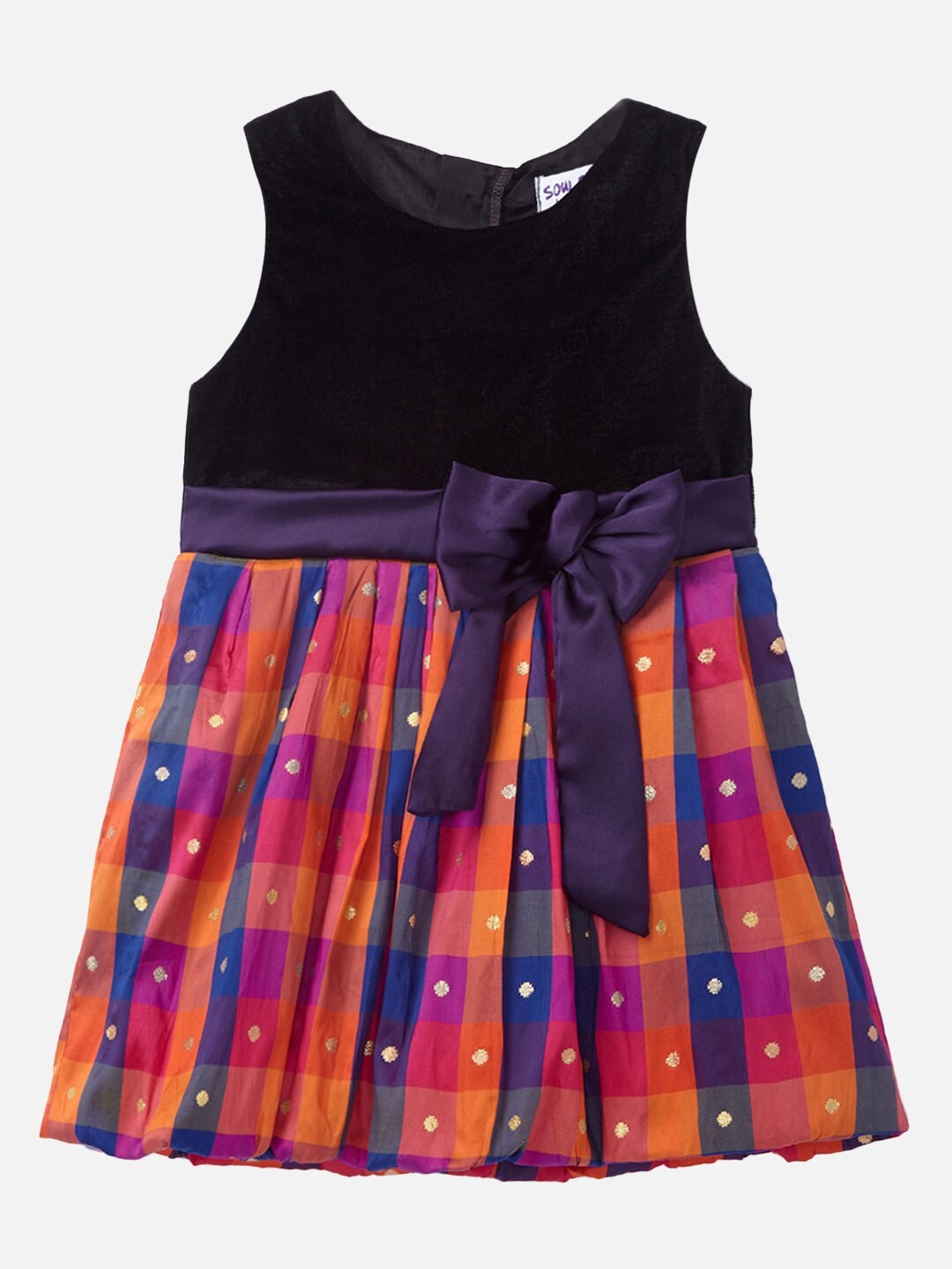 

SOULFAIRY Navy Blue & Orange Velvet A-Line Dress