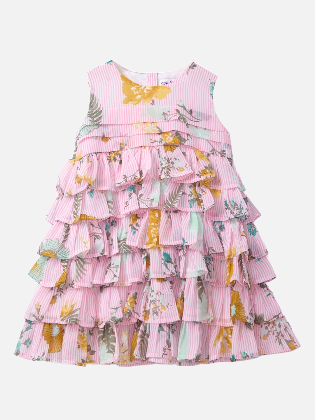 

SOULFAIRY Pink Floral Georgette A-Line Dress