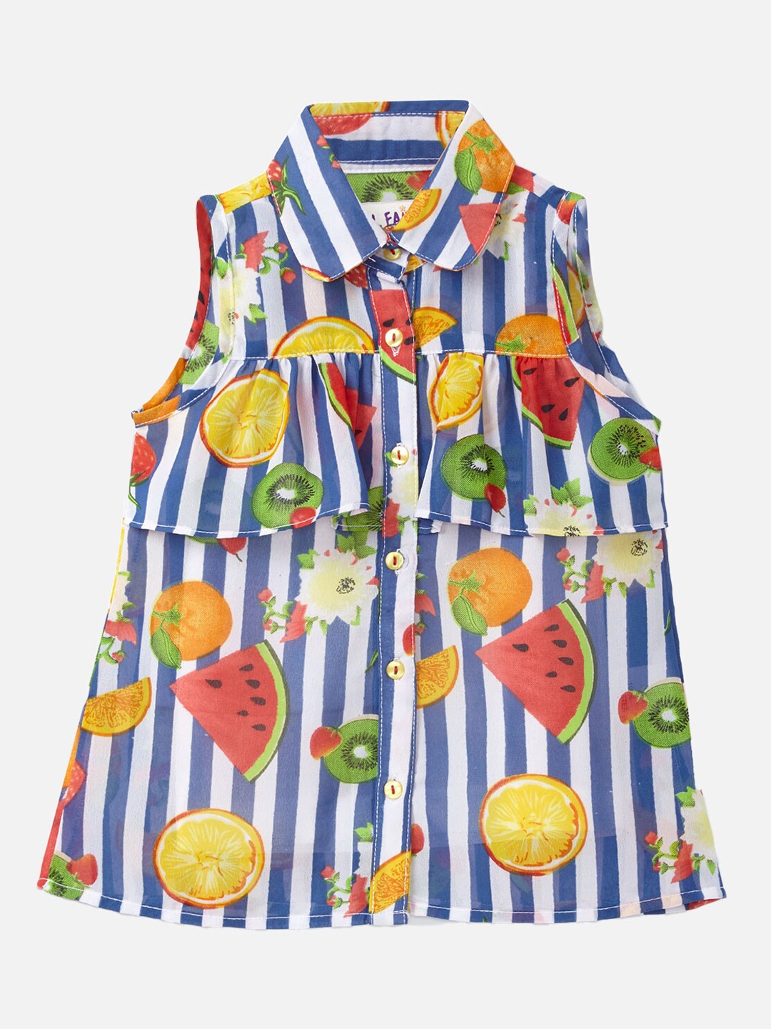 

SOULFAIRY Girls White & Blue Fruit Print Georgette Shirt Style Top