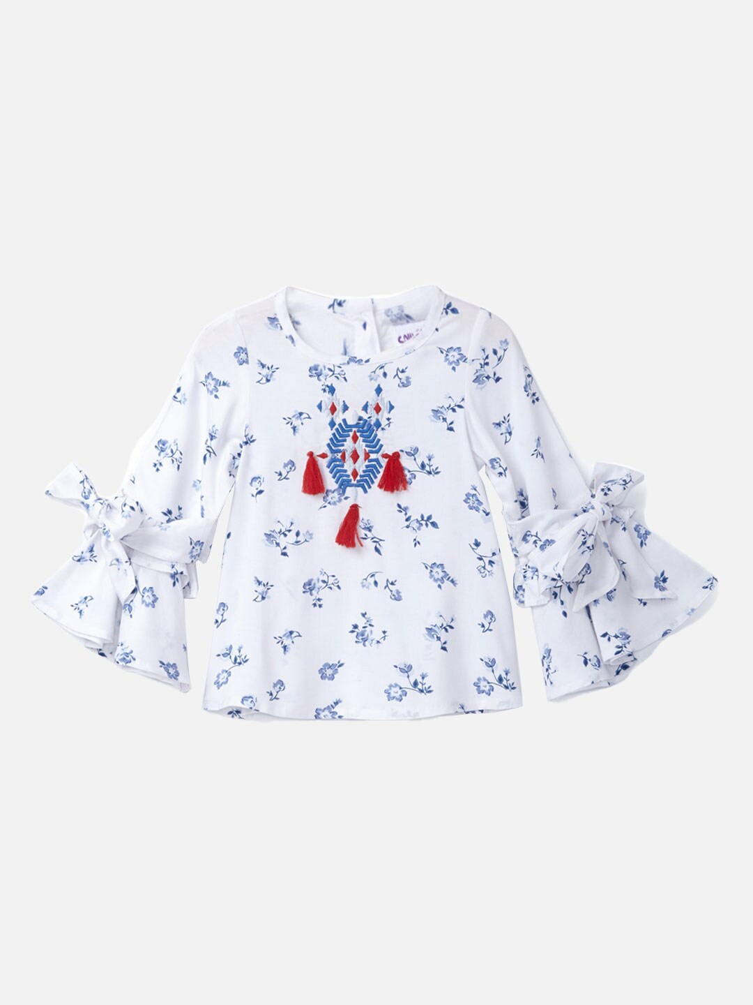 

SOULFAIRY Girls White & Blue Floral Print Top