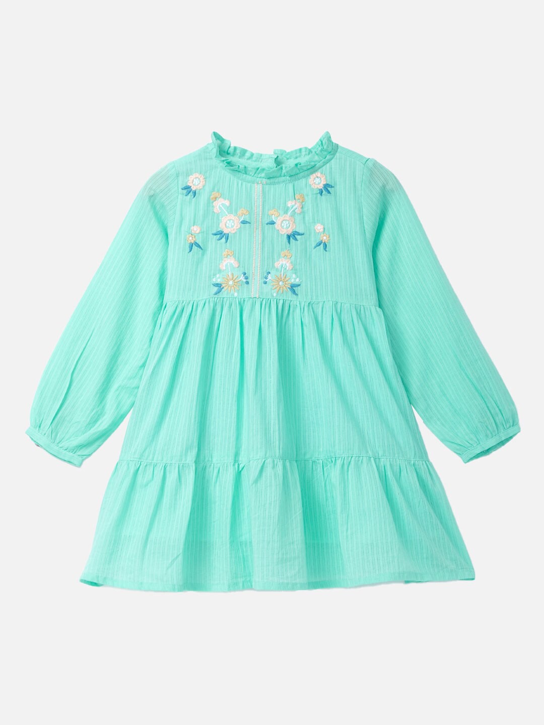 

SOULFAIRY Teal Floral Embroidered Yoke design A-Line Dress