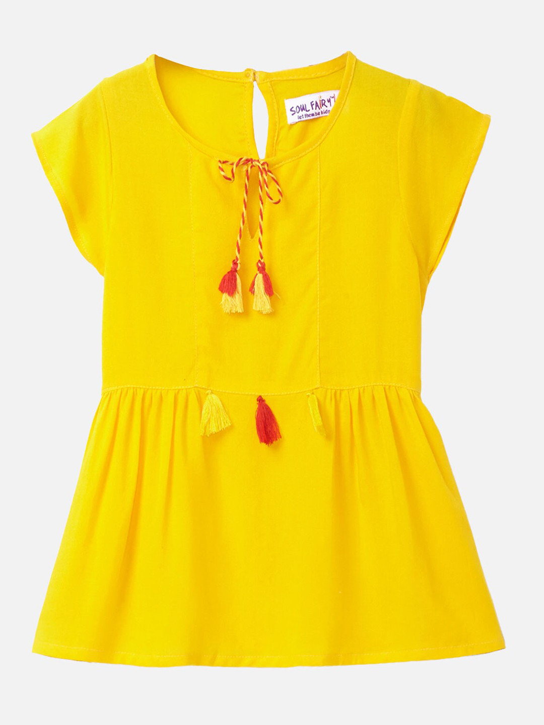 

SOULFAIRY Yellow Tie-Up Neck Extended Sleeves Top