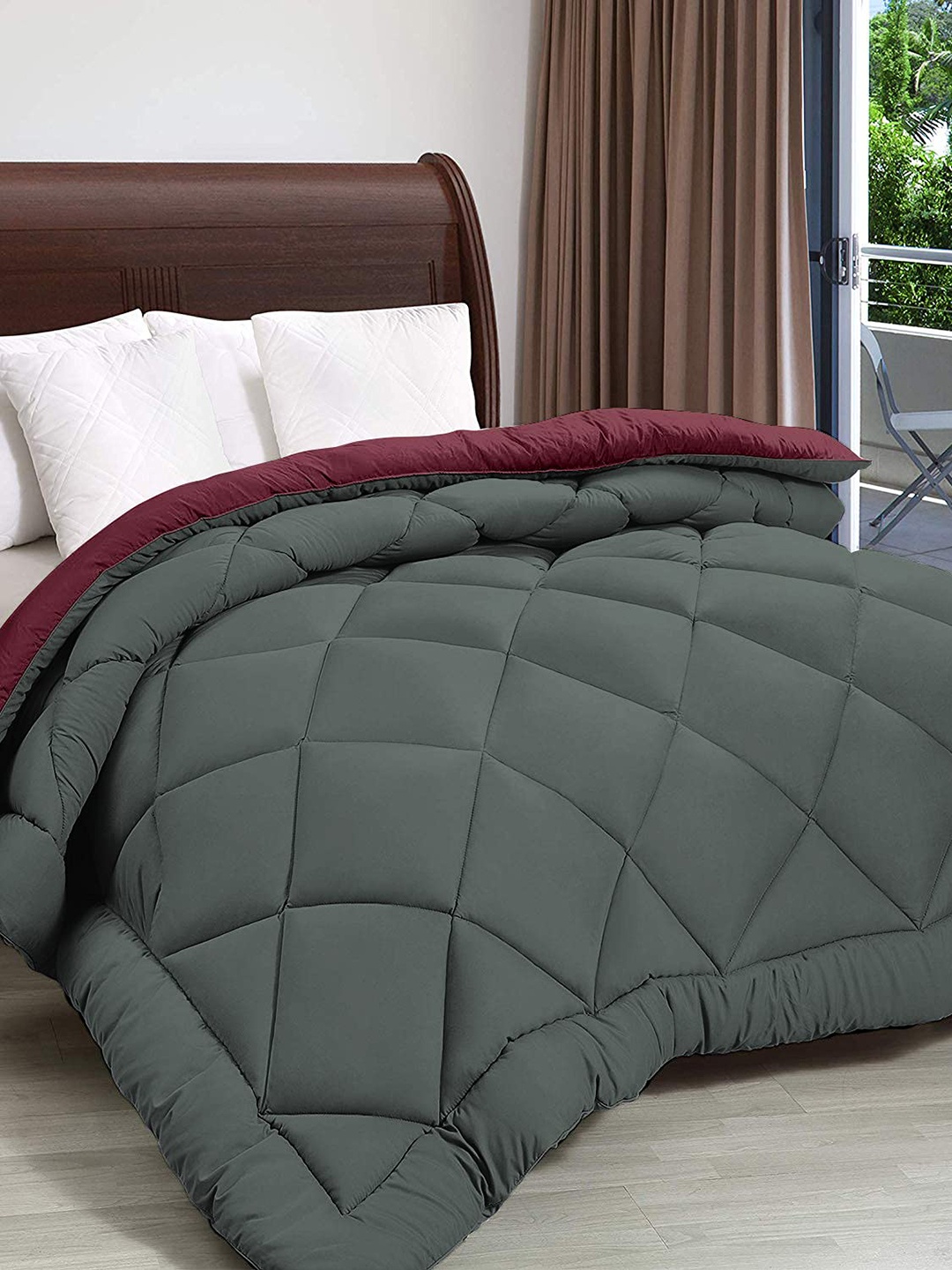 

Pum Maroon & Grey Microfiber AC Room Double Bed Comforter