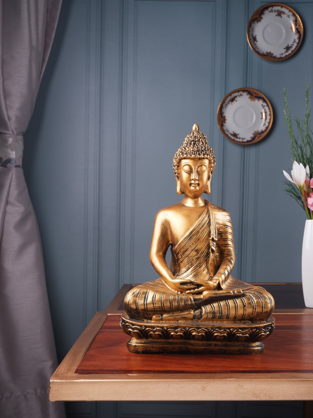 

THE WHITE INK DECOR Gold-Toned Solid Buddha in Dhyana Showpiece