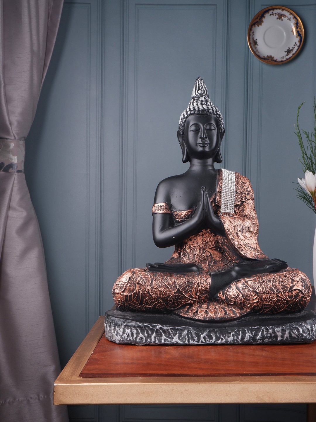 THE WHITE INK DECOR Gold-Toned & Black Buddha Showpieces