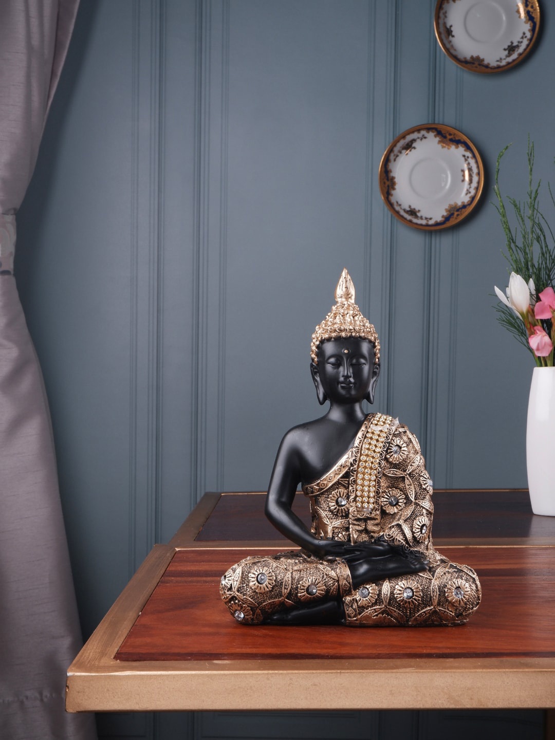 

THE WHITE INK DECOR Gold Coloured Buddha Meditation Mudra Figurine Showpieces
