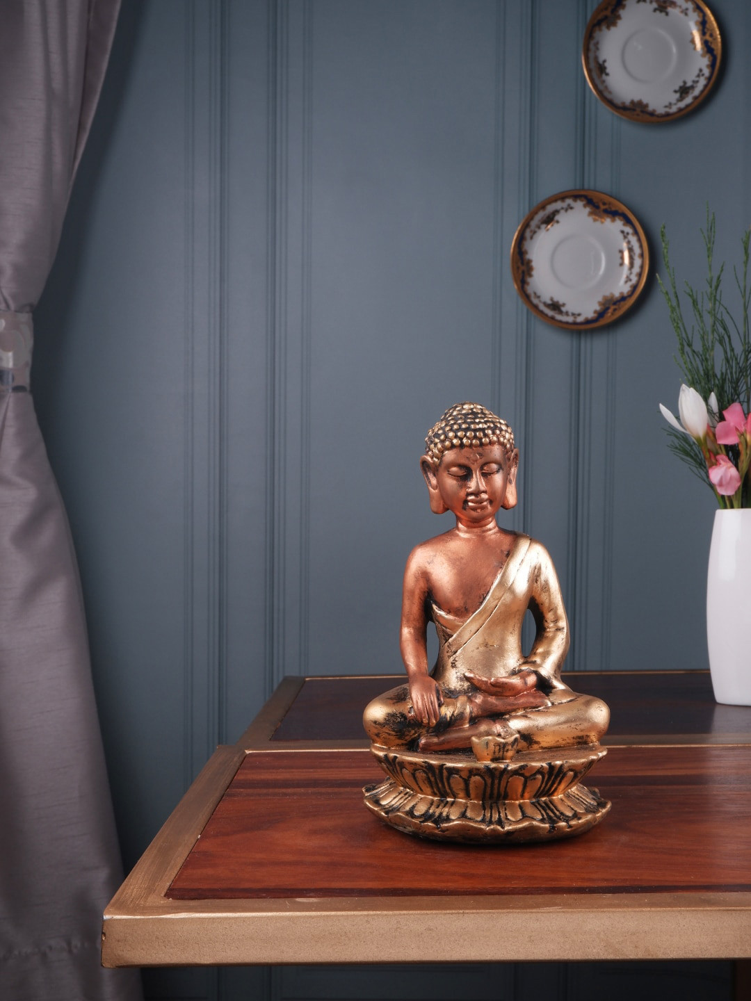 

THE WHITE INK DECOR Rose Gold Buddha in Bhumisparsha Mudra Figurine Showpieces