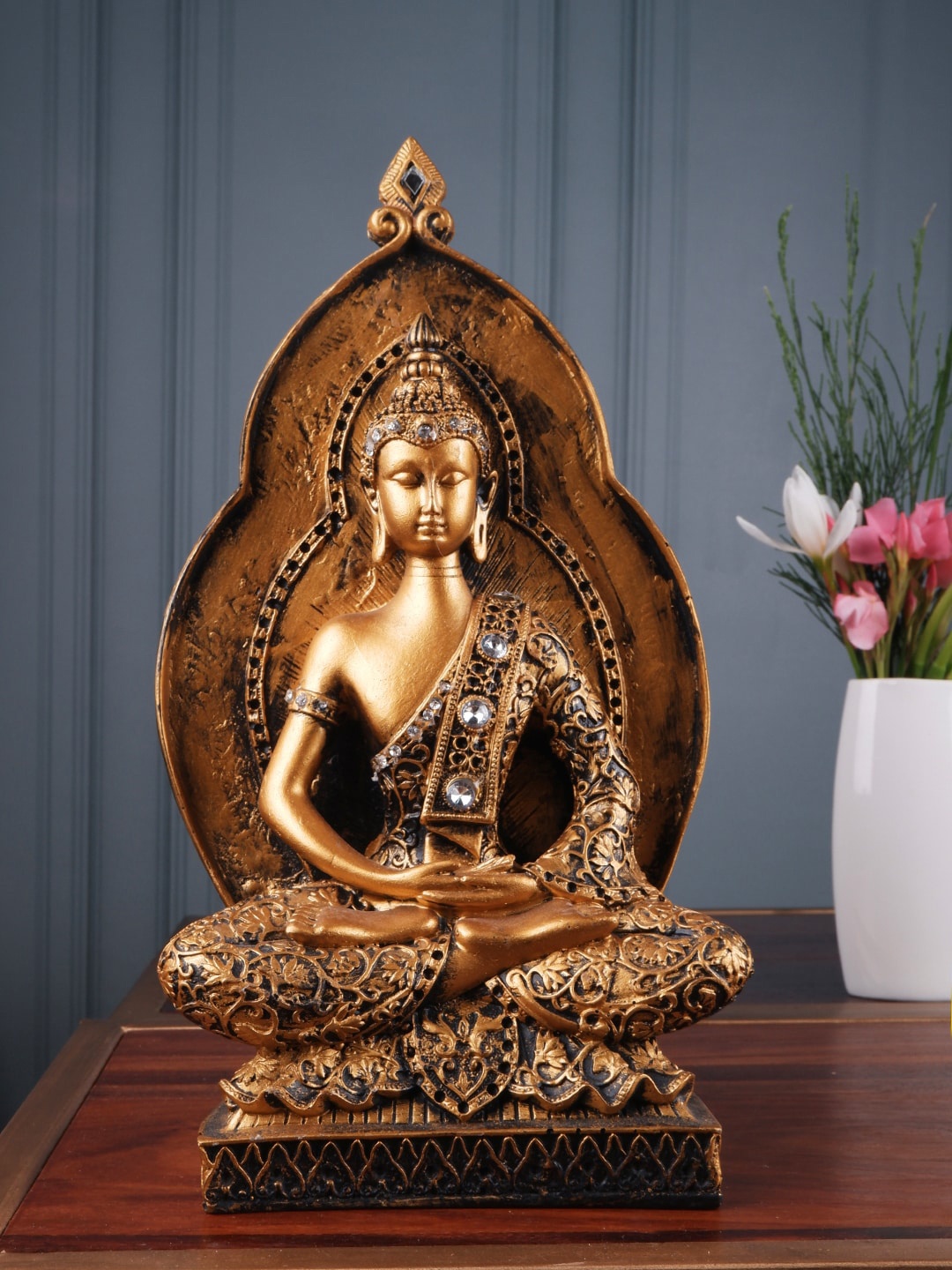 

THE WHITE INK DECOR Gold-Toned Buddha Figurine Showpiece