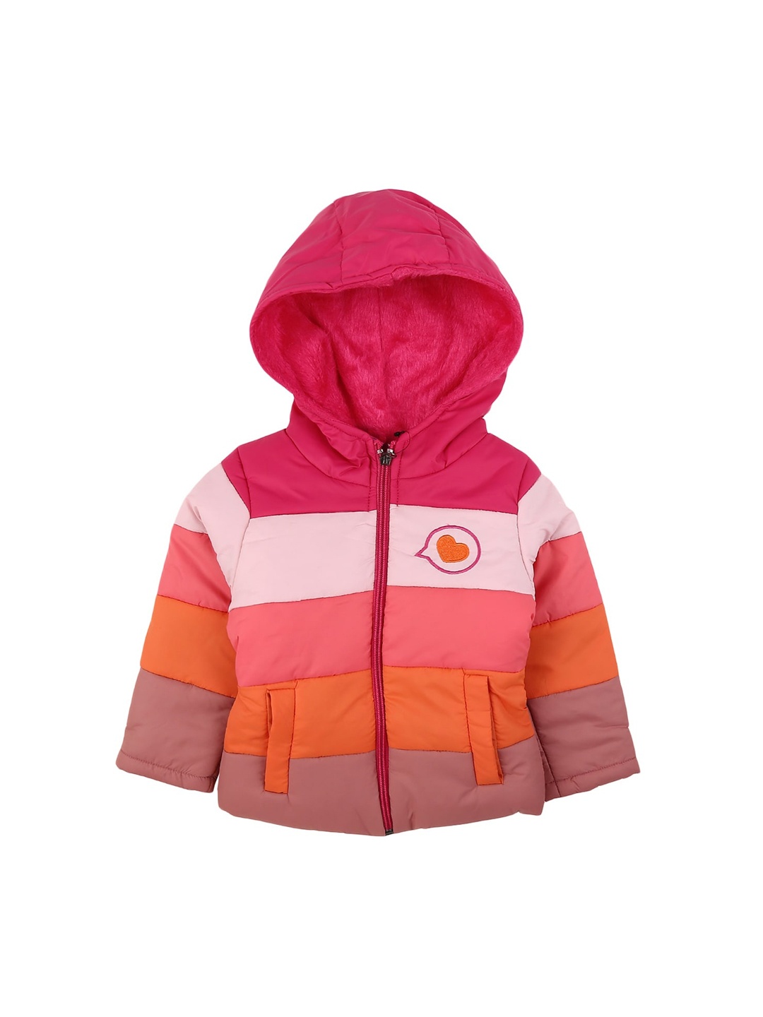 

V-Mart Unisex Kids Pink Orange Colourblocked Acrylic Lightweight Longline Puffer Jacket