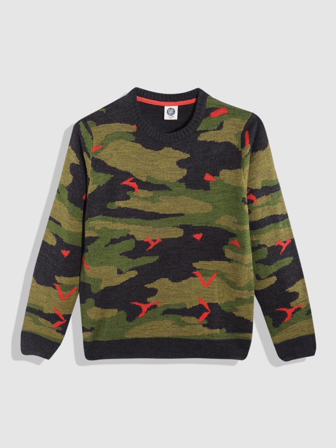 

YK Boys Green & Black Camouflage Pullover, Olive