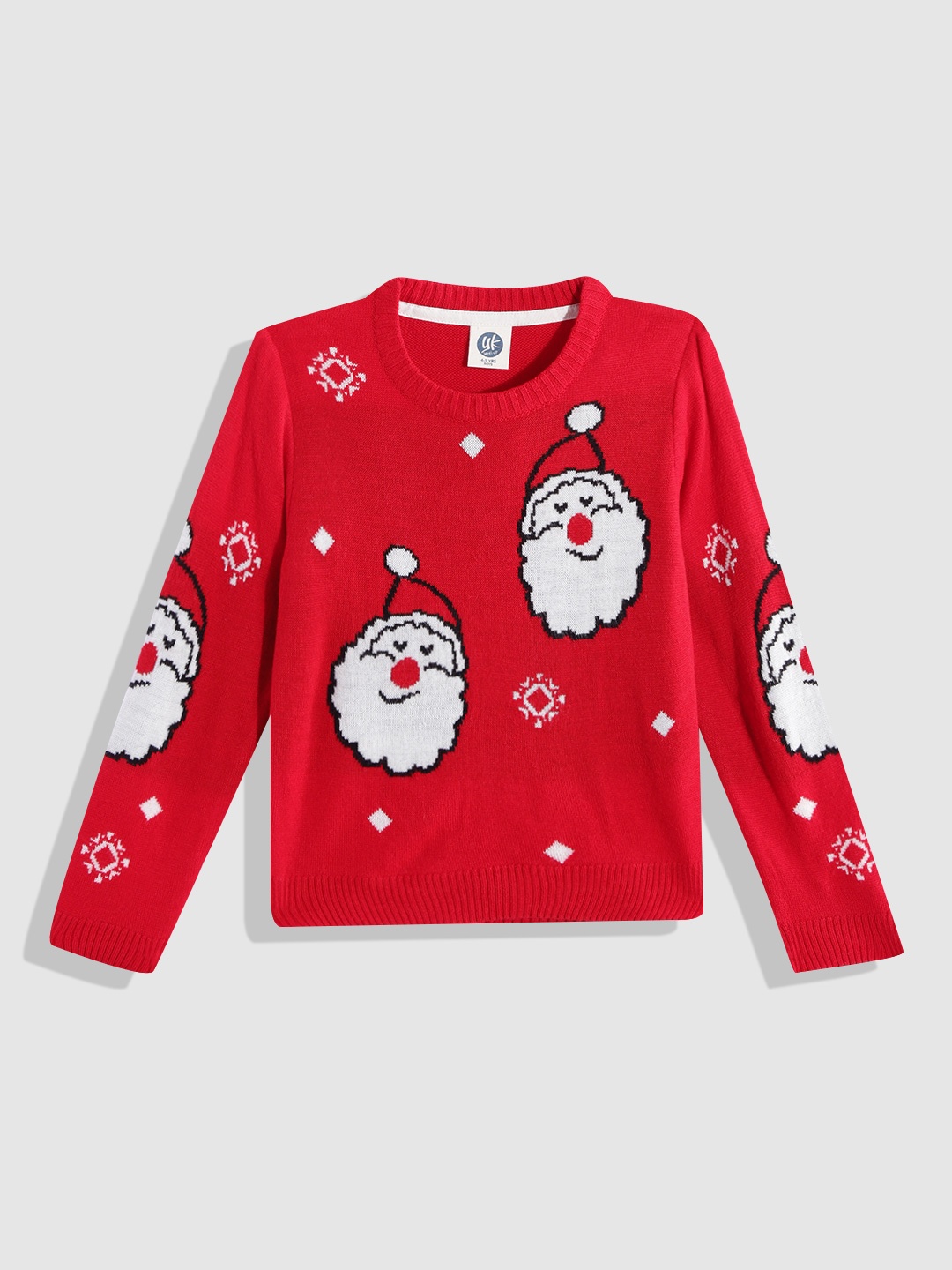

YK Boys Red & White Christ-Mass Santa Jacquard Pullover