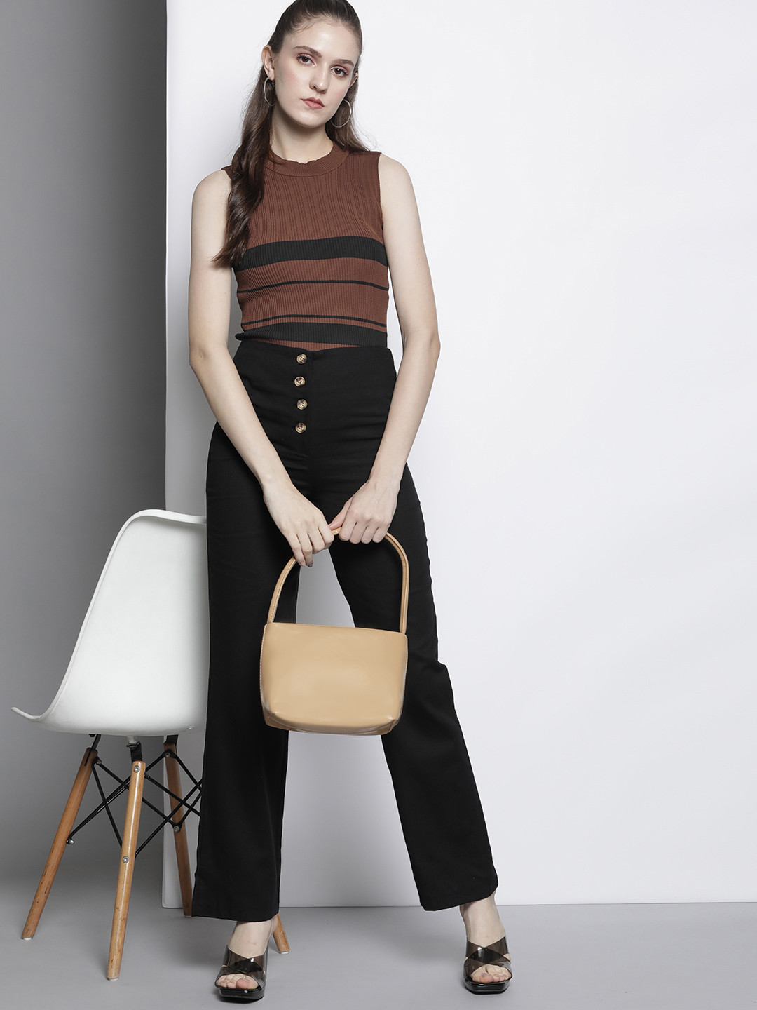 

Trendyol Women Brown & Black Striped Top