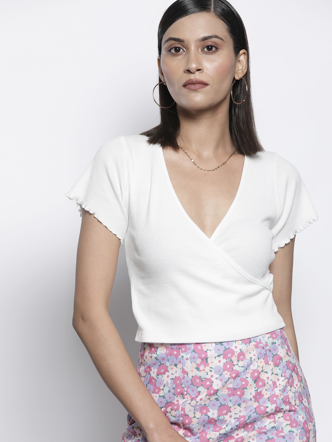 

Trendyol Women White Solid Wrap Top, Off white