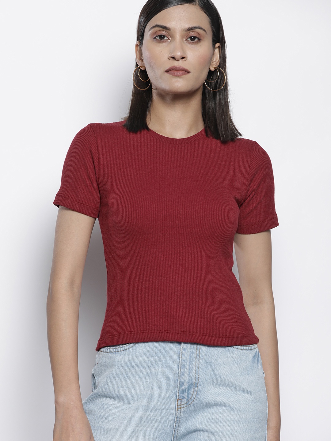 

Trendyol Women Maroon Ribbed T-shirt