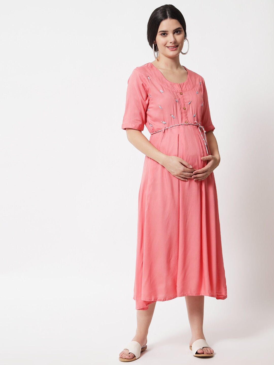 

Aujjessa Peach-Coloured Maternity Midi Dress