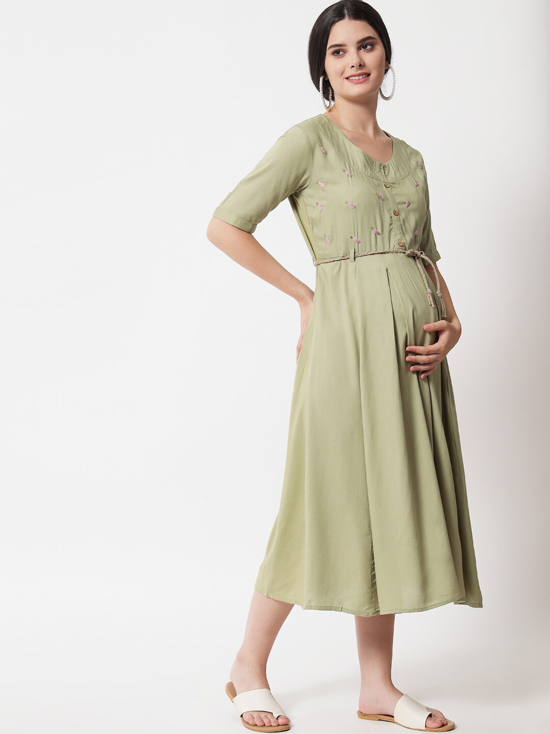 

Aujjessa Embroidered Maternity A-Line Dress, Green
