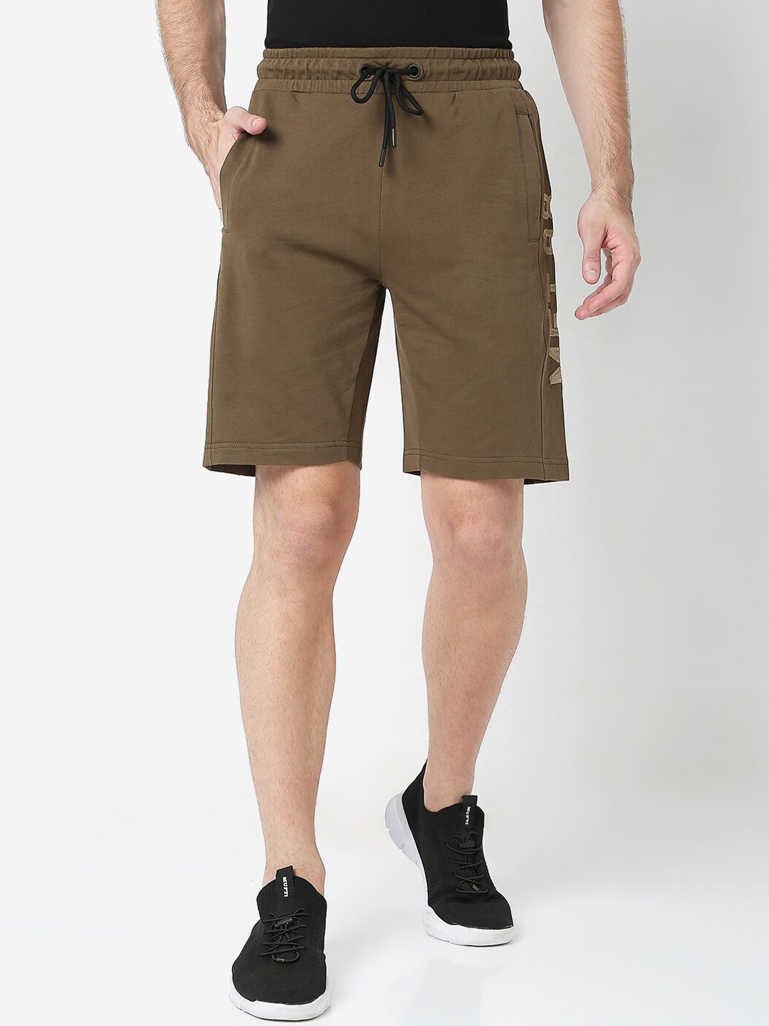 

Mufti Men Olive Green Cotton Slim Fit Shorts