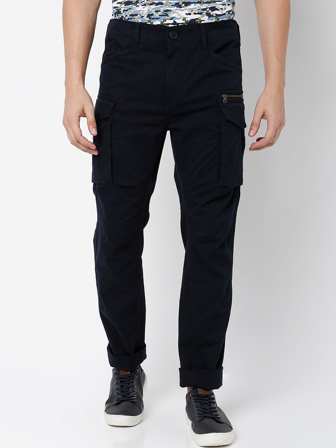 

Mufti Men Navy Blue Relaxed Loose Fit Cargos Trousers