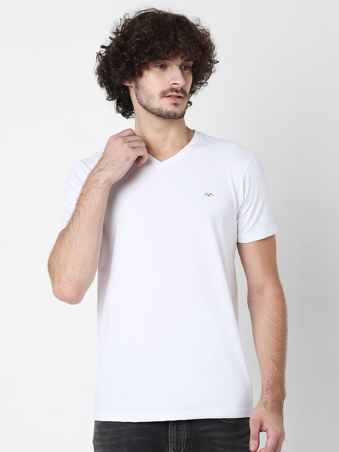 

Mufti Men White V-Neck Slim Fit T-shirt