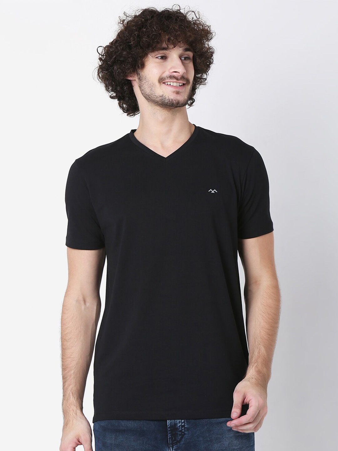 

Mufti Men Black V-Neck Slim Fit T-shirt