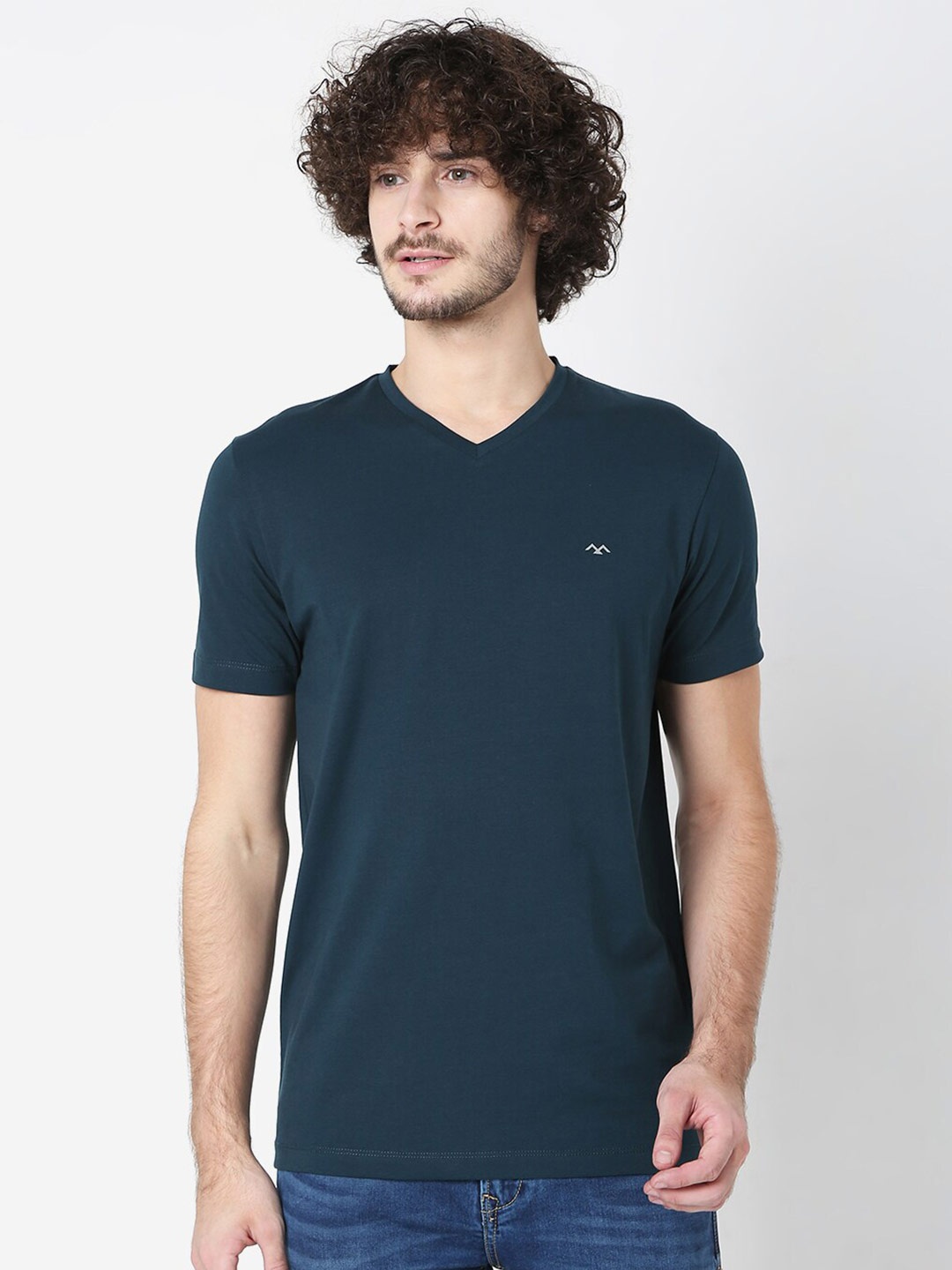 

Mufti Men Blue V-Neck Slim Fit T-shirt