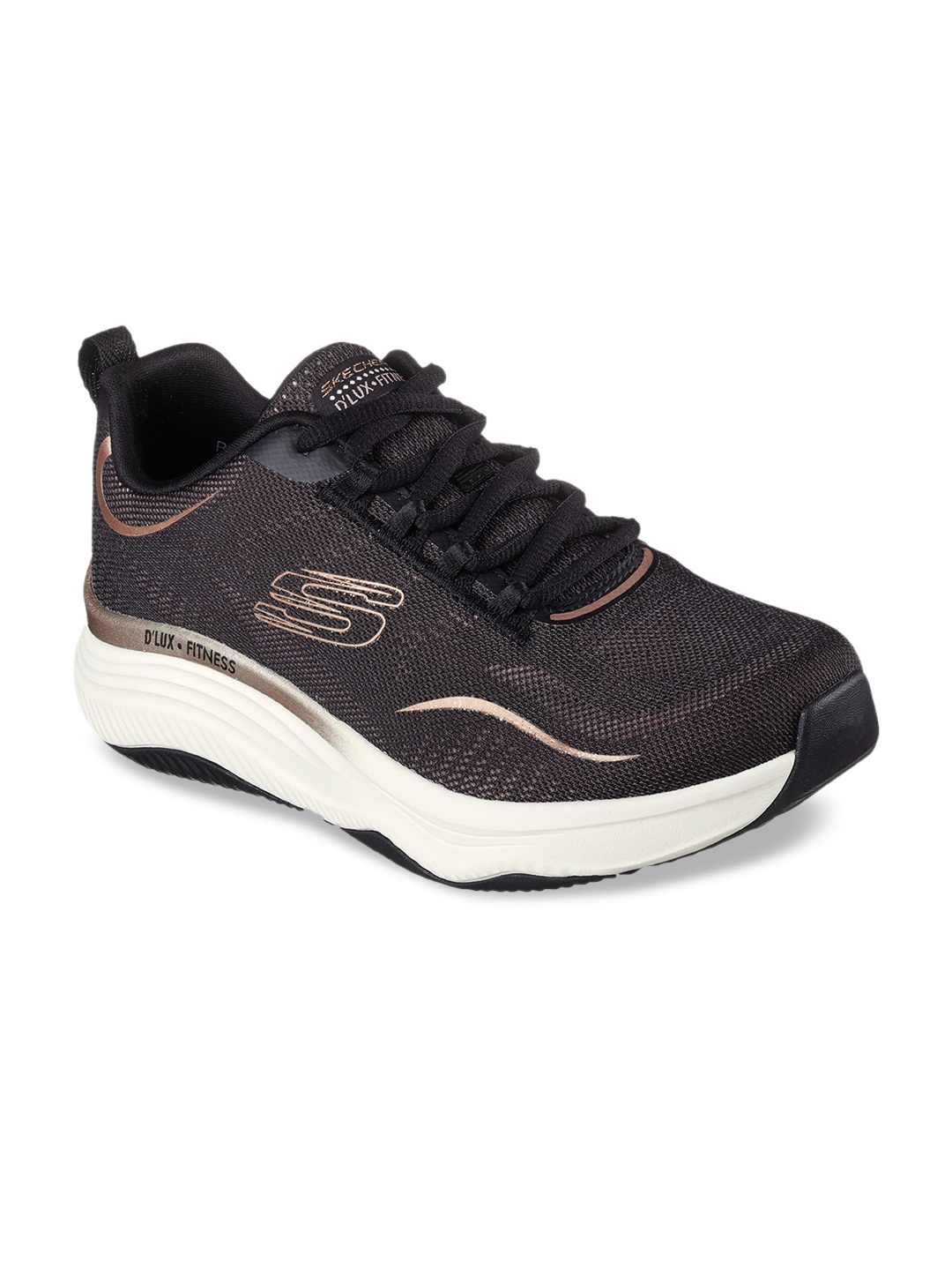 

Skechers Women D'Lux Fitness Pure Glam Casual Lace Up Shoe, Black