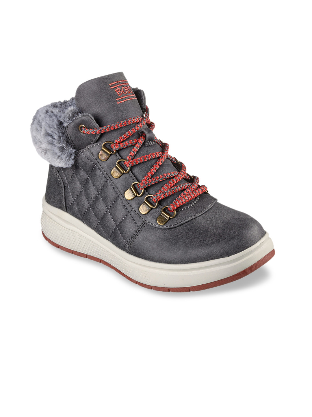 

Skechers Women Grey & White Solid Leather Boots