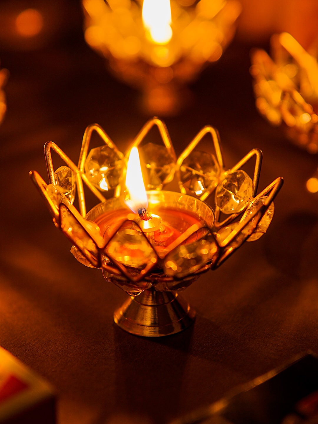

StatueStudio Gold-Toned Crystal Diya Pooja Essentials