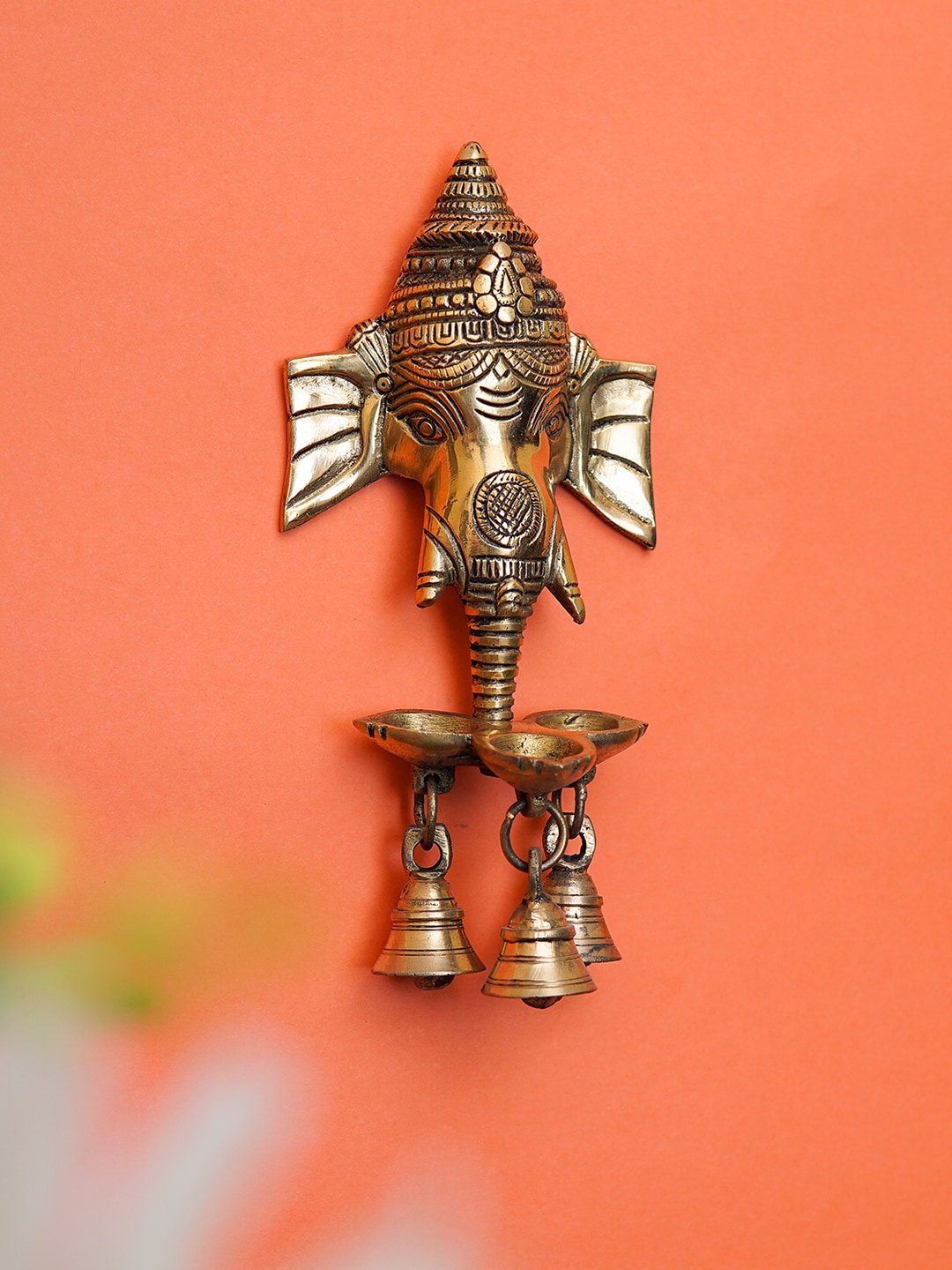 

StatueStudio Gold-Toned Brass Ganesha Diya with Bells