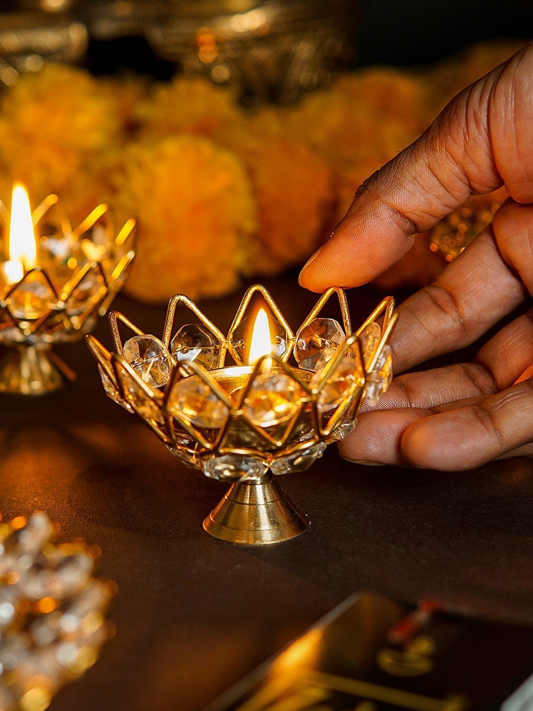 

StatueStudio Set Of 2 Gold-Toned Crystal Diya