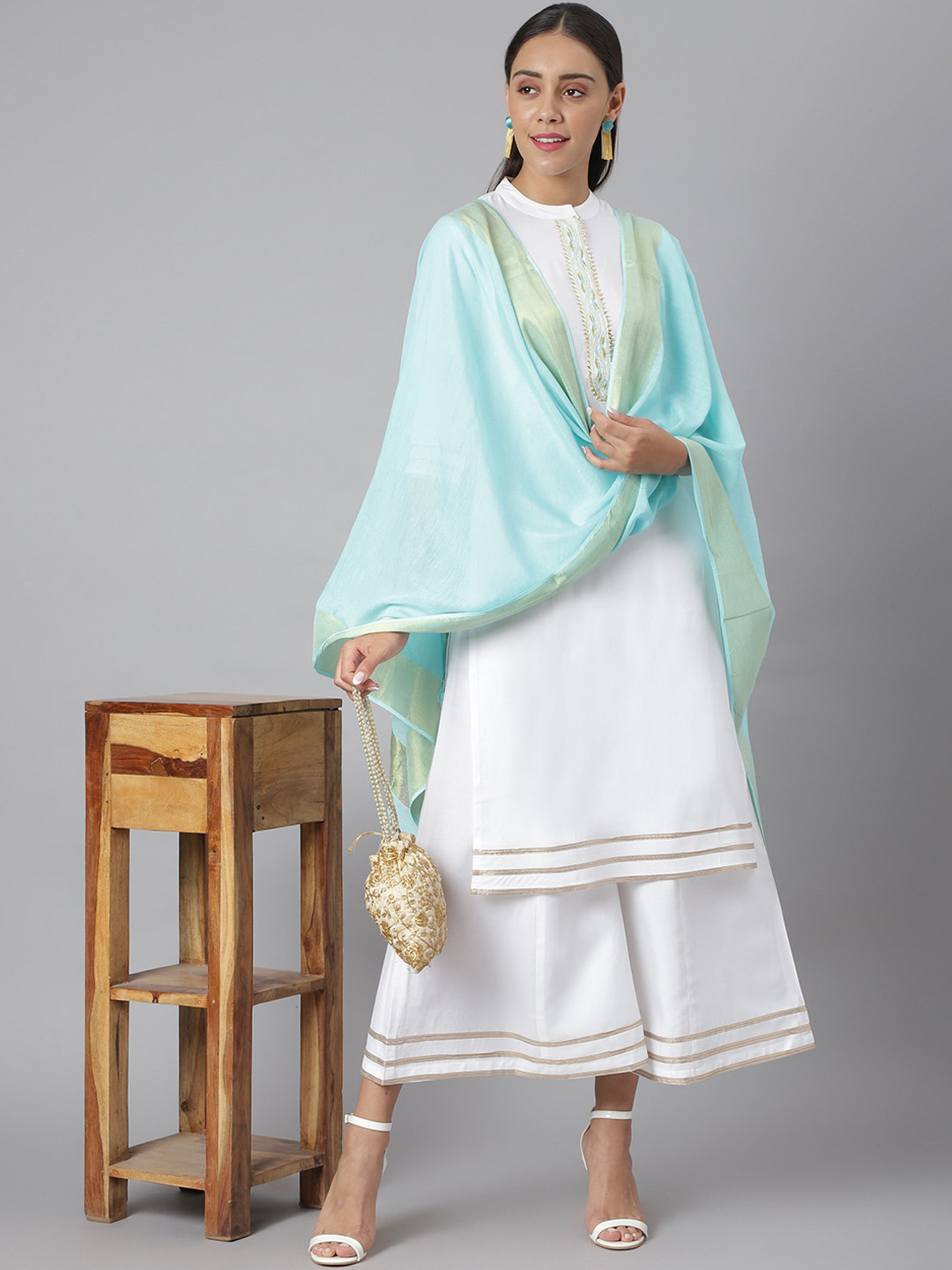 

Khushal K Women White Kurta with Palazzos & Dupatta
