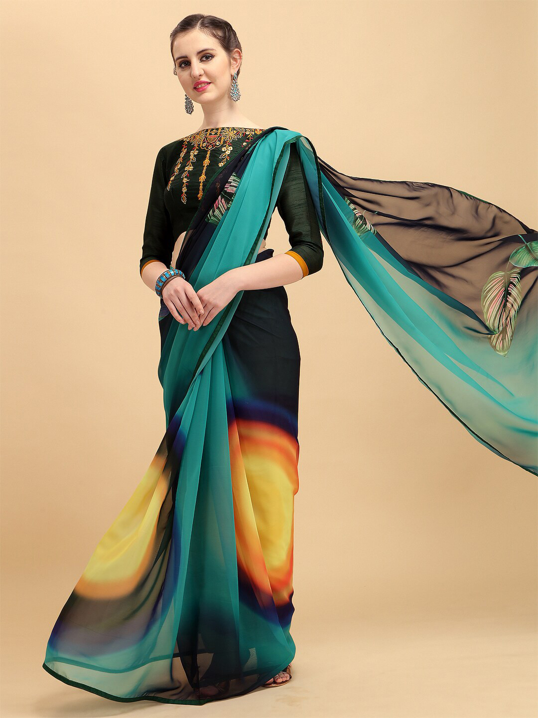

Sangria Blue & Black Pure Georgette Saree
