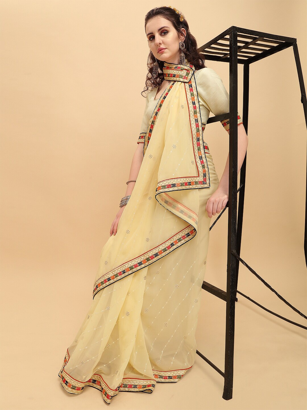 

Sangria Women Cream Sarees