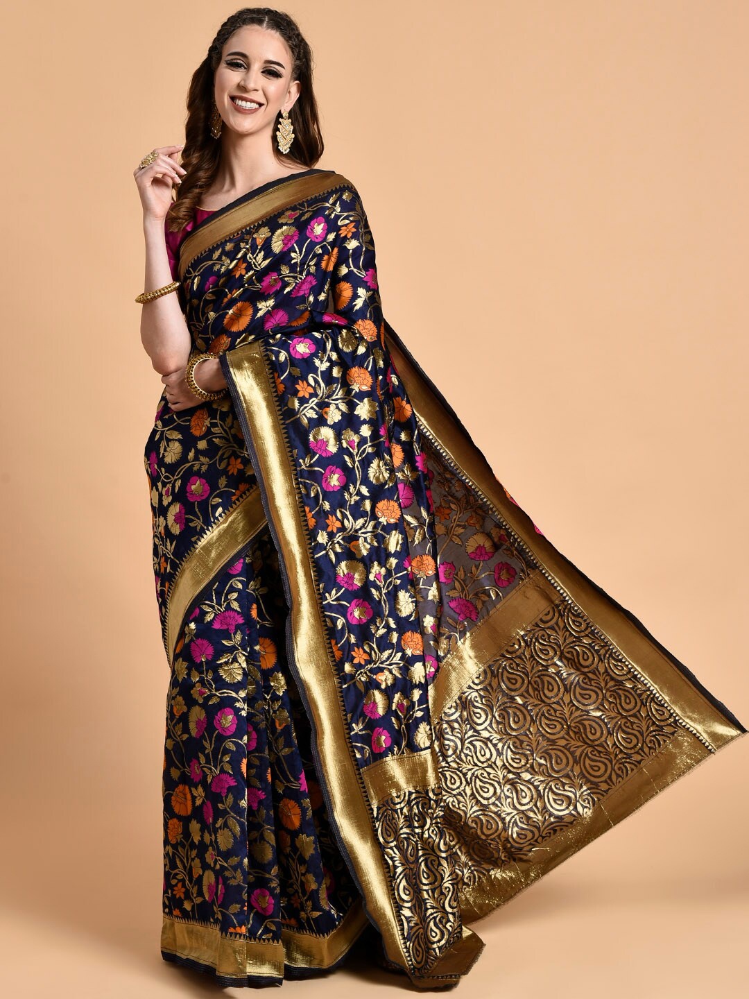 

Sangria Women Navy Blue Sarees