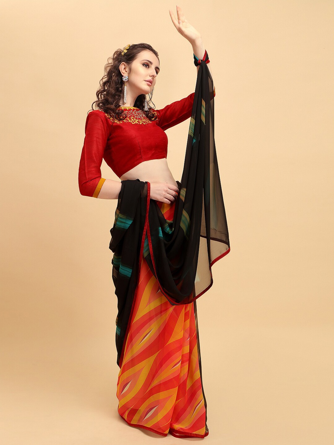 

Sangria Black & Red Embroidered Pure Georgette Saree