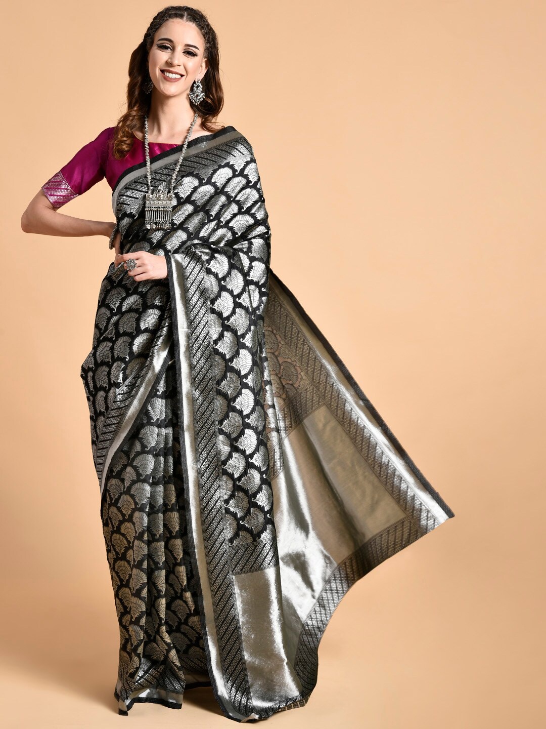 

Sangria Black Heavy Work Zari Saree