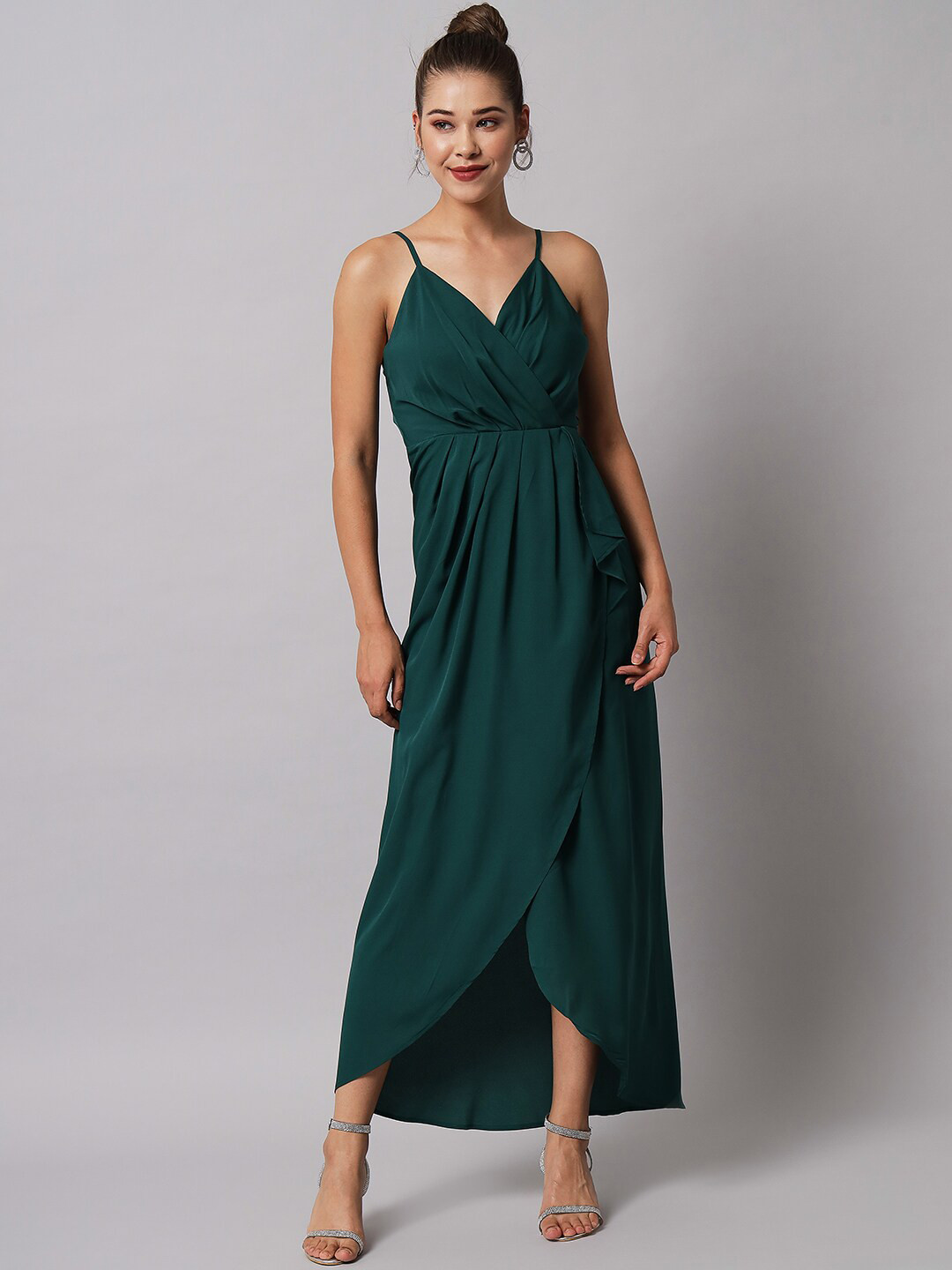

emeros Teal Green Crepe Tulip Hem Wrap Maxi Dress