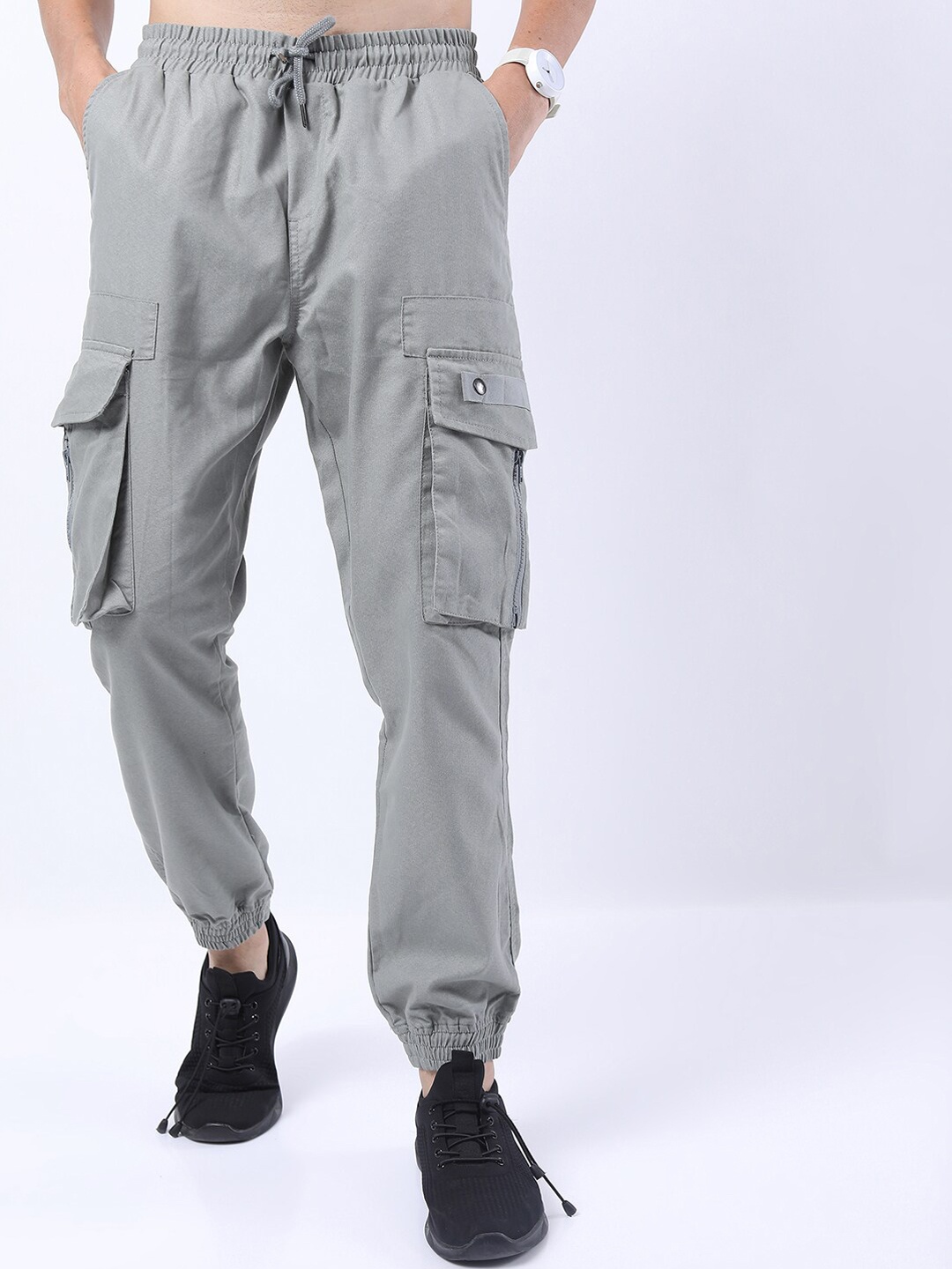 

HIGHLANDER Men Slim Fit Joggers Cargo Pocket Trousers, Grey