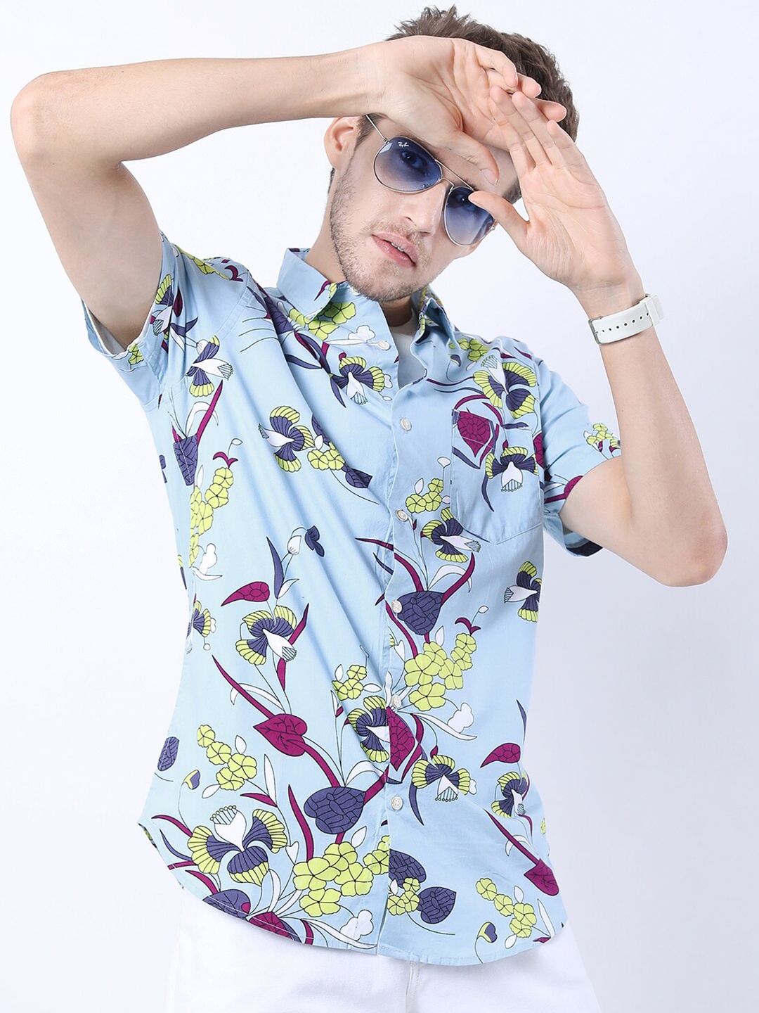 

HIGHLANDER Men Blue Slim Fit Printed Casual Shirt