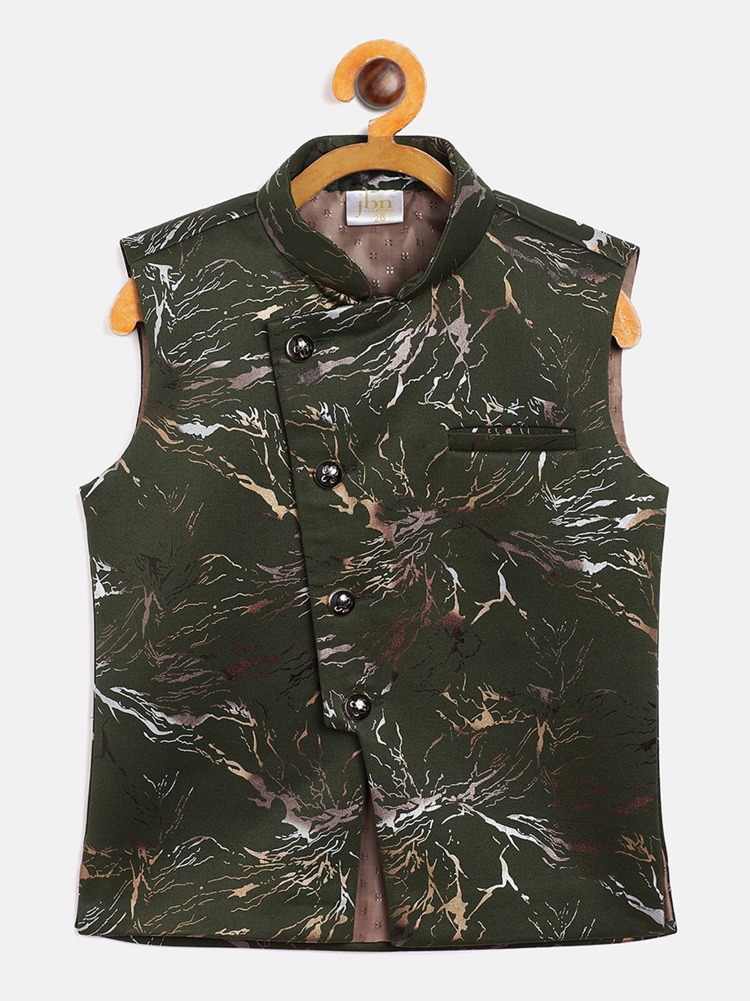 

VASTRAMAY Boys Green Printed Slim-Fit Nehru Jackets
