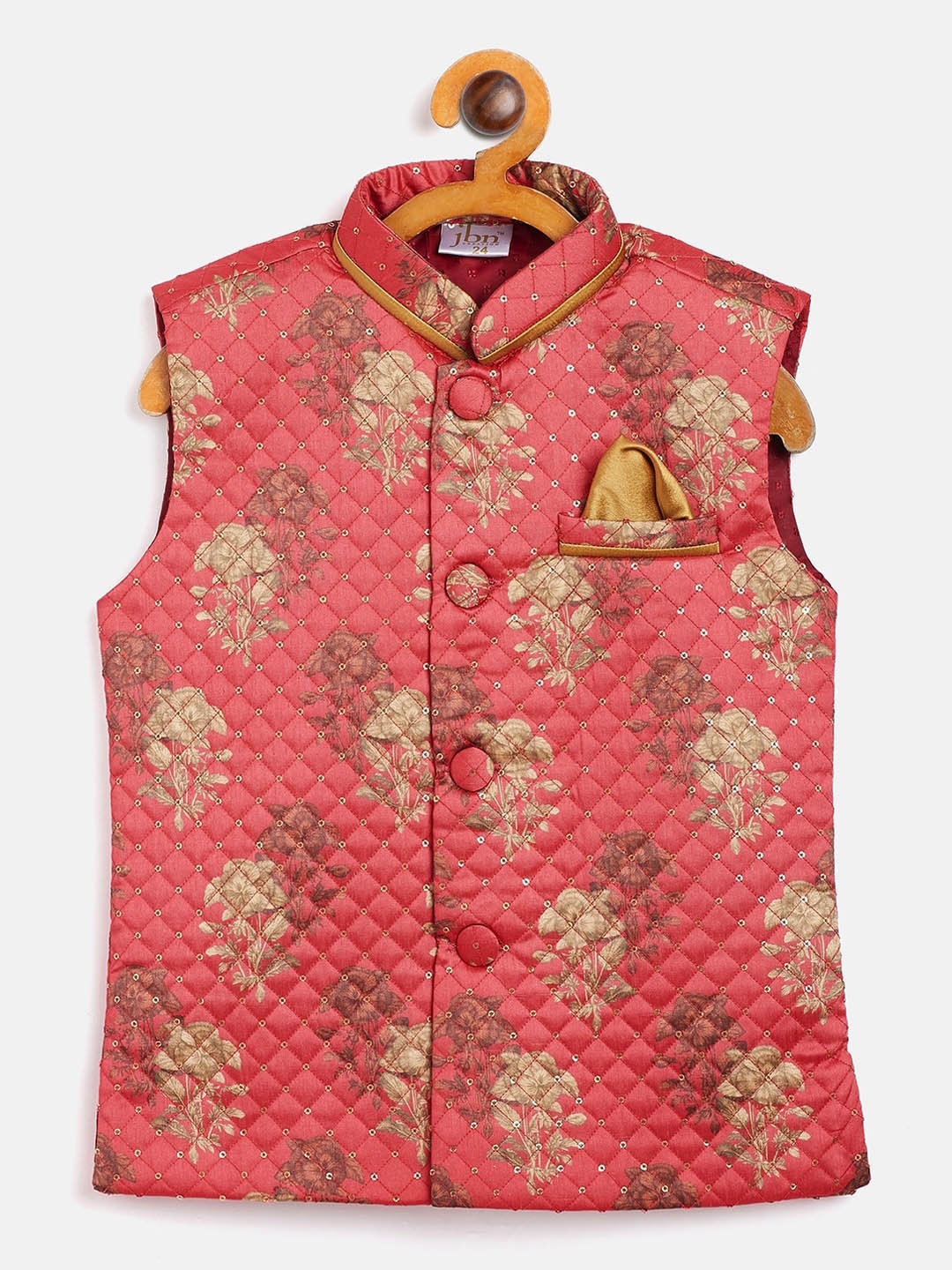 

VASTRAMAY Boys Pink Printed Quilted Nehru Jackets