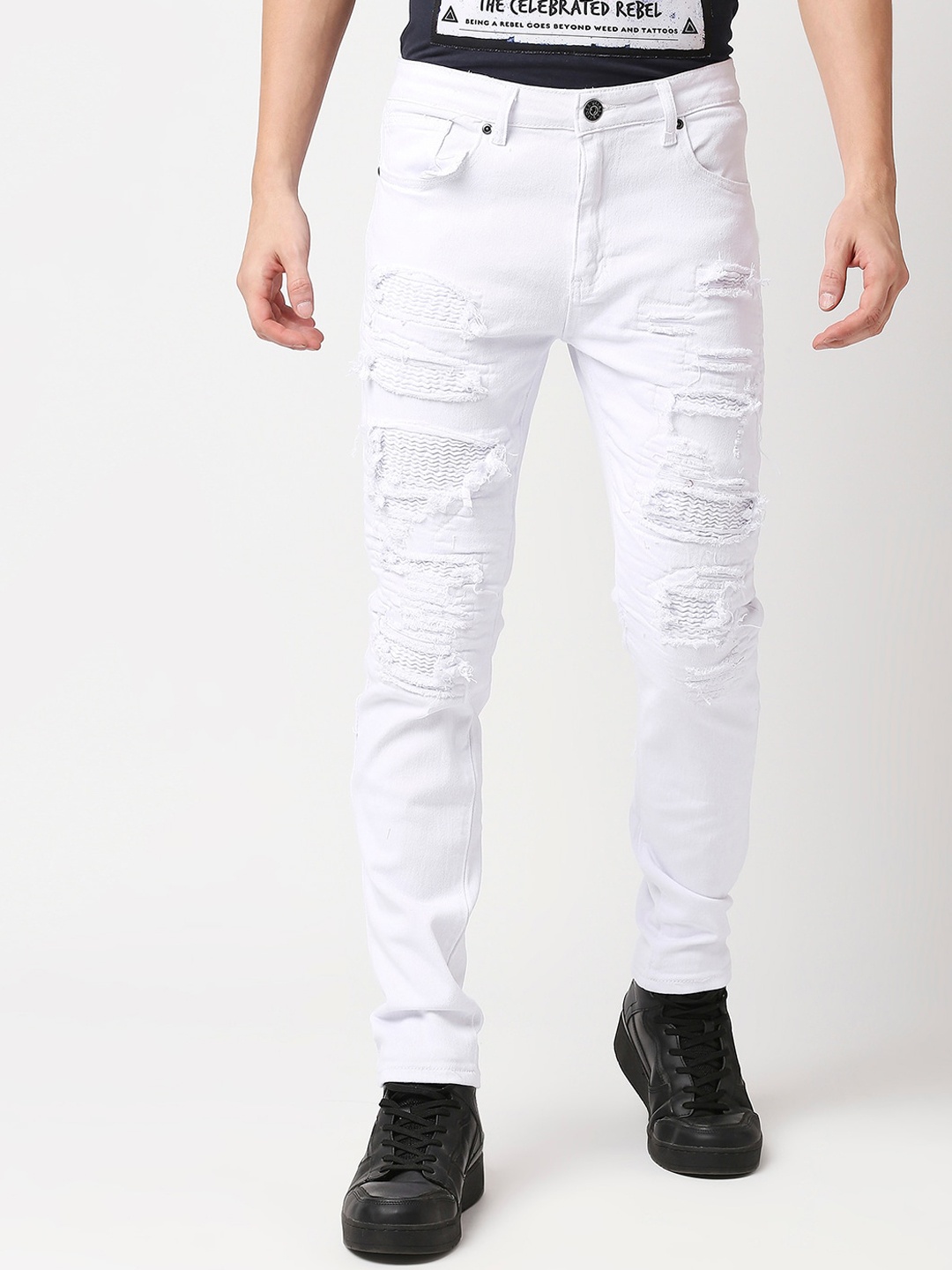 

WAIMEA Men White Skinny Fit Highly Distressed Stretchable Jeans