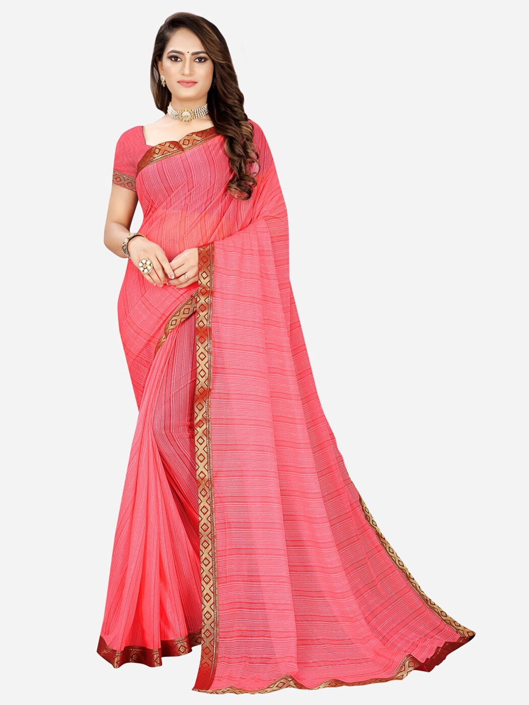 

SAADHVI Peach-Coloured & Gold-Toned Woven Design Silk Cotton Mysore Silk Saree