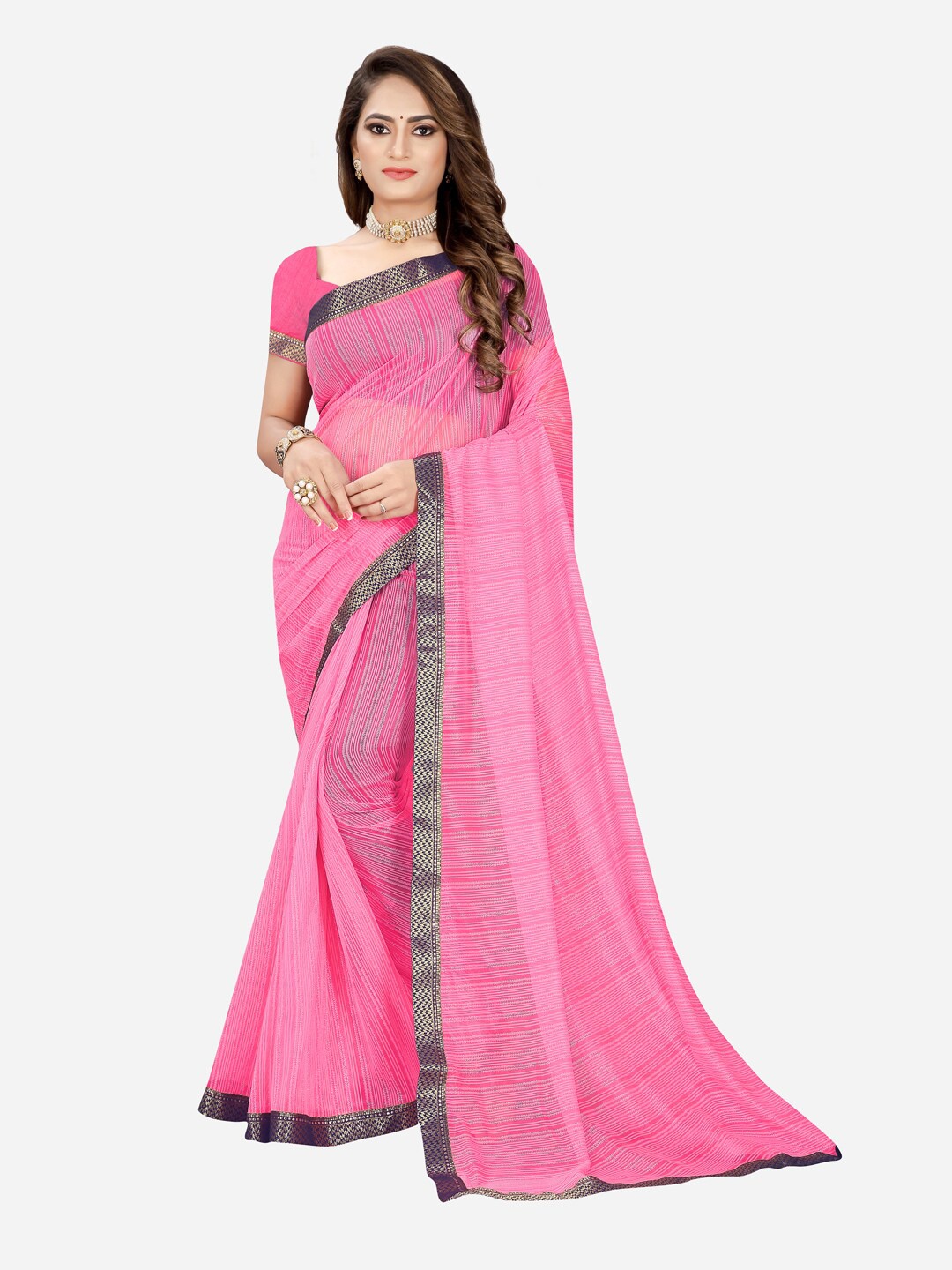 

SAADHVI Fuchsia & Blue Woven Design Silk Cotton Mysore Silk Saree