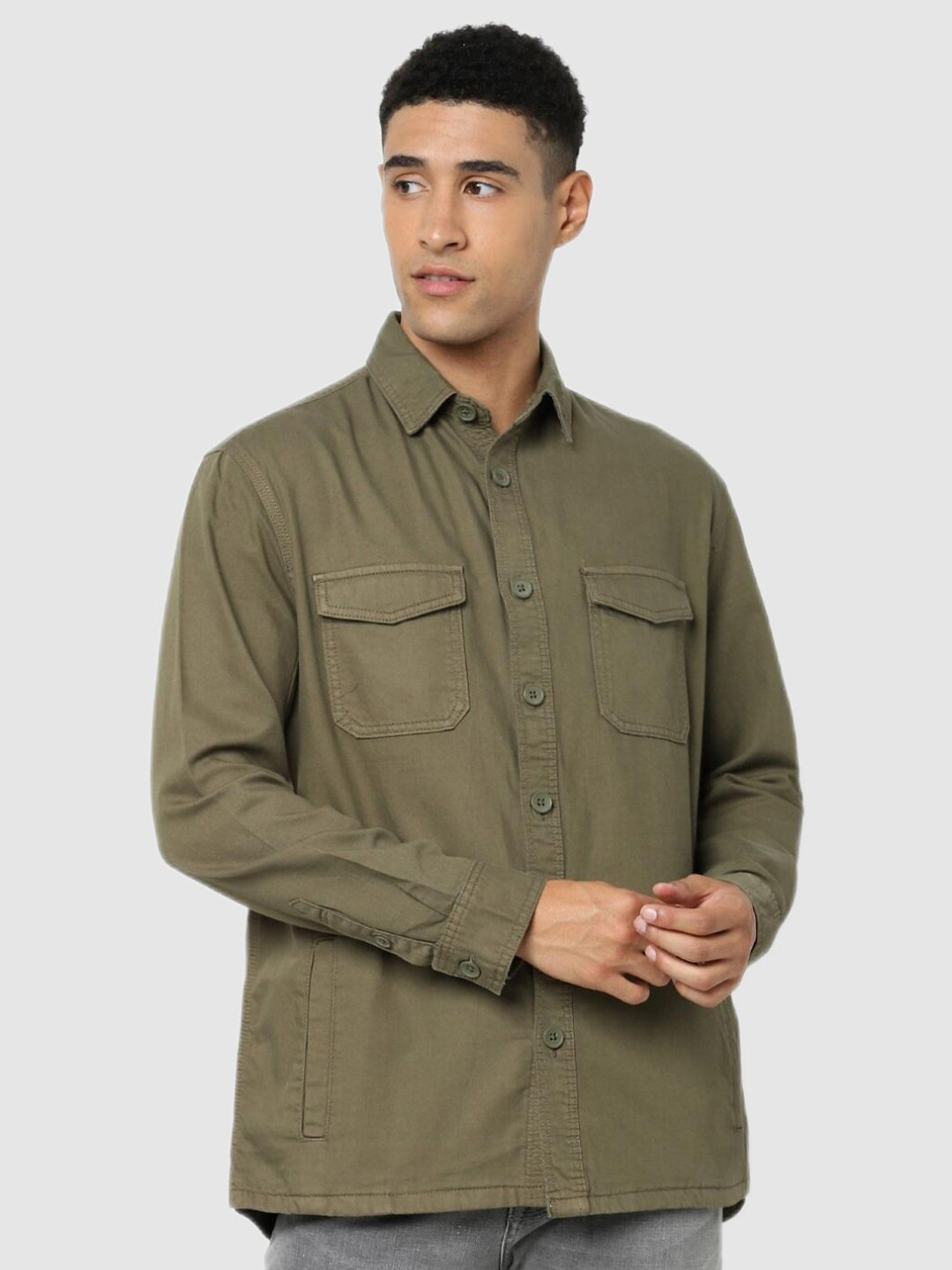 

Celio Men Olive Green Classic Casual Shirt