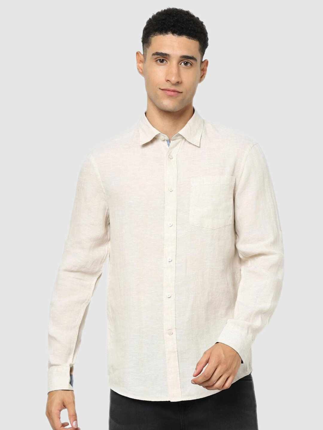 

Celio Men Cream Linen Solid Classic Casual Shirt